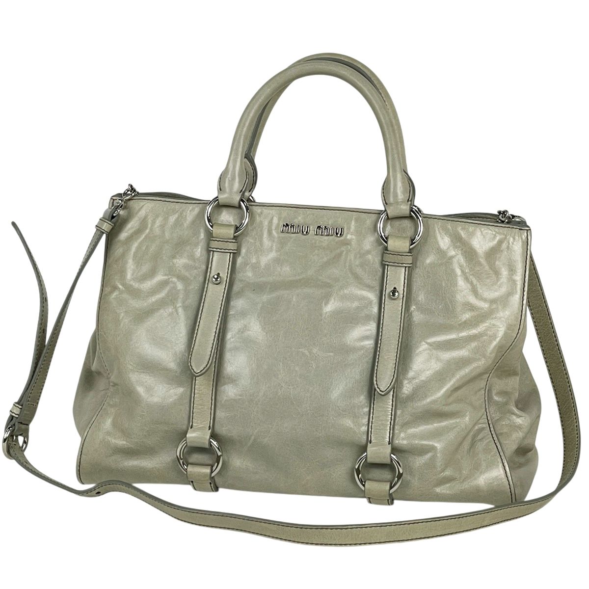 ミュウ ミュウ Miu Miu ハンドバッグ 2WAY レザー アイボリー RN1037 レディース 【中古】