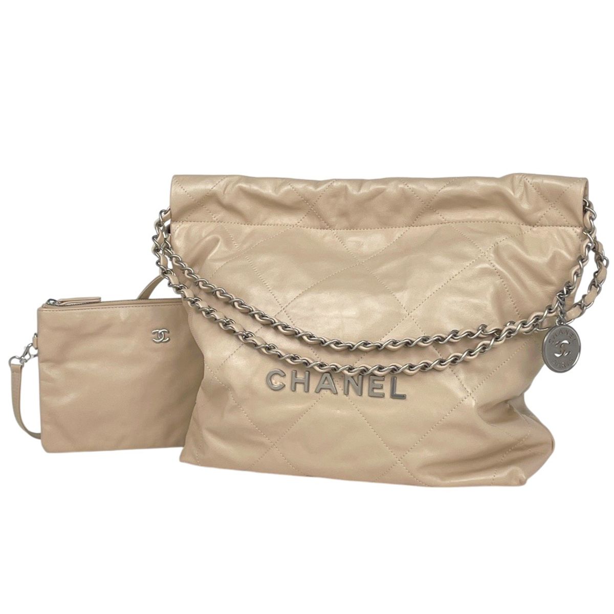 シャネル CHANEL CHANEL 22 スモール ハンドバッグ ショルダーバッグ レザー ベージュ レディース 【中古】