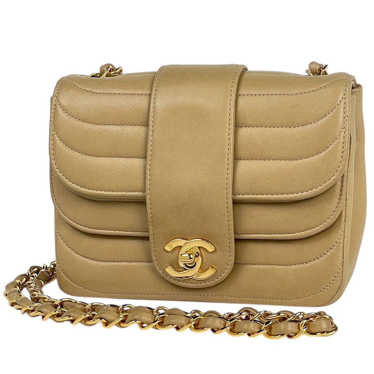 シャネル CHANEL ショルダーバッグ ココマーク Wフラップ レザー ベージュ レディース 【中古】