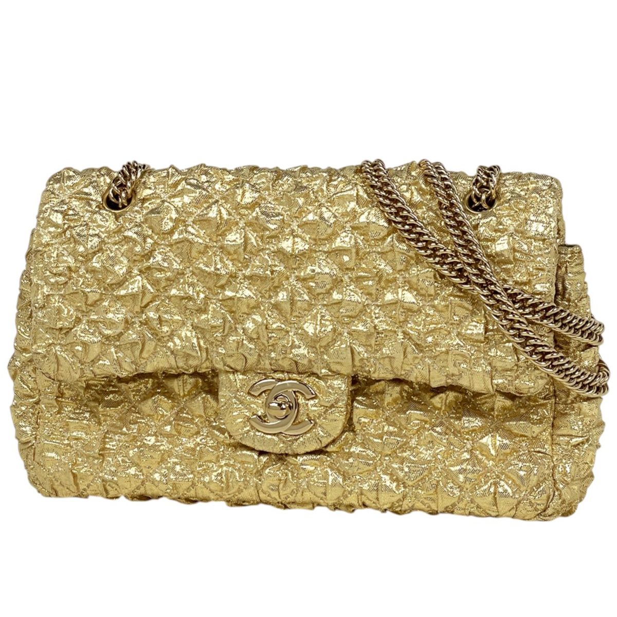 シャネル CHANEL ショルダーバッグ ココマーク Wフラップ ファブリック ゴールド レディース 【中古】 269,100円