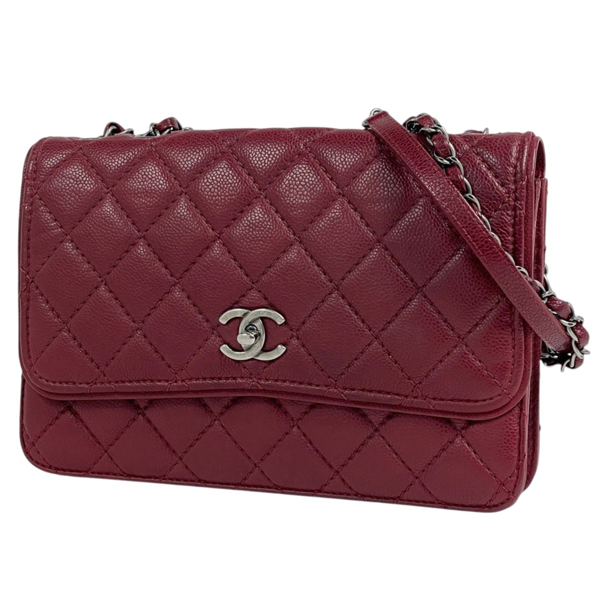 シャネル CHANEL ショルダーバッグ ココマーク マトラッセ Wチェーン キャビアスキン ボルドー レディース 【中古】 214,000円