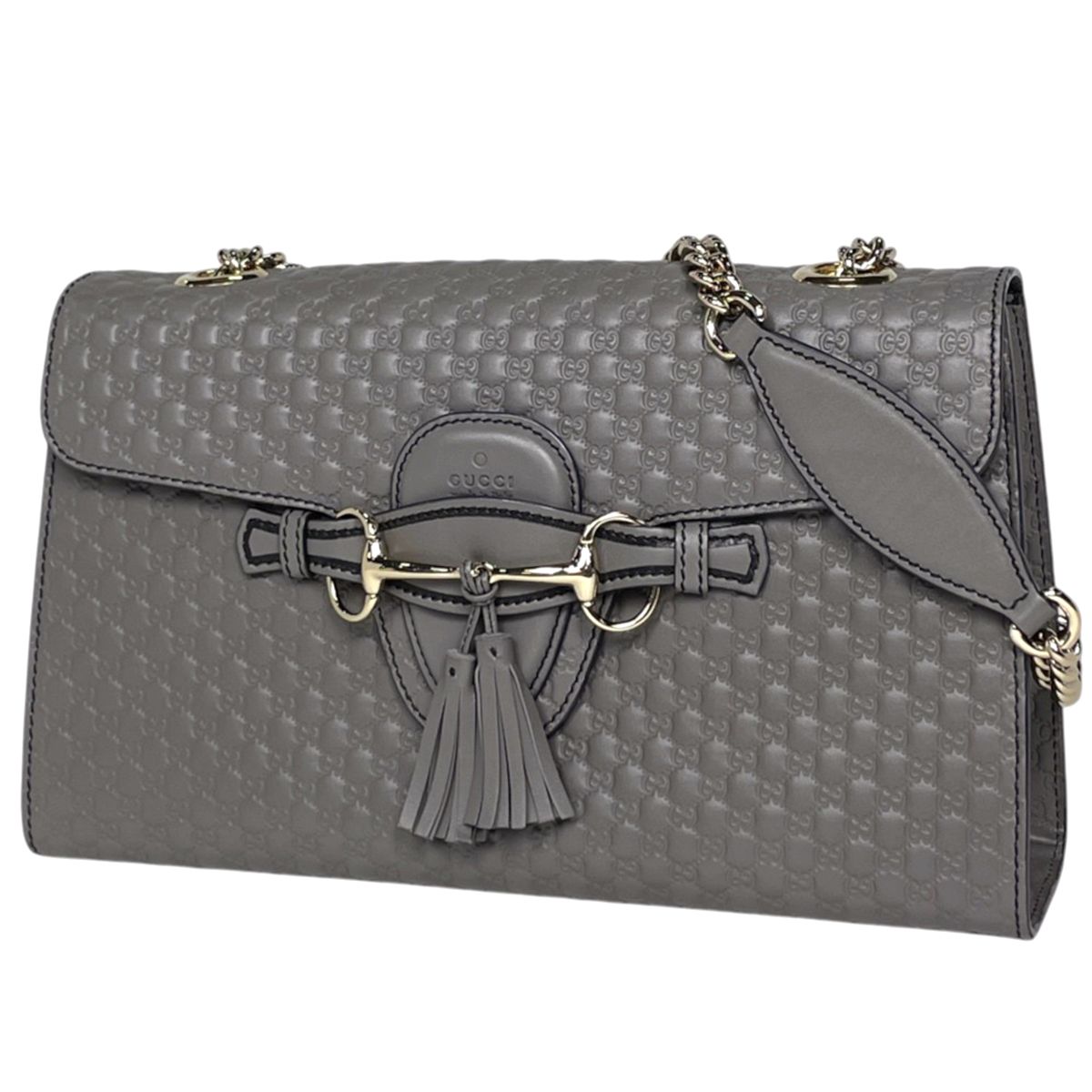 グッチ GUCCI ショルダーバッグ エミリー ミディアム マイクログッチシマ ホースビット シマレザー グレー 449635 レディース 【中古】