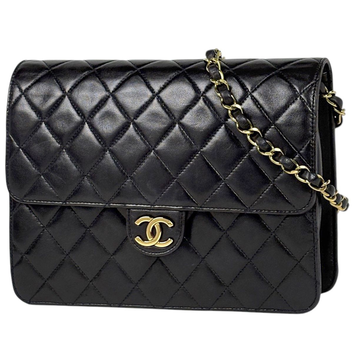 シャネル CHANEL ショルダーバッグ マトラッセ ココマーク シングルフラップ プッシュロック レザー ブラック レディース 【中古】