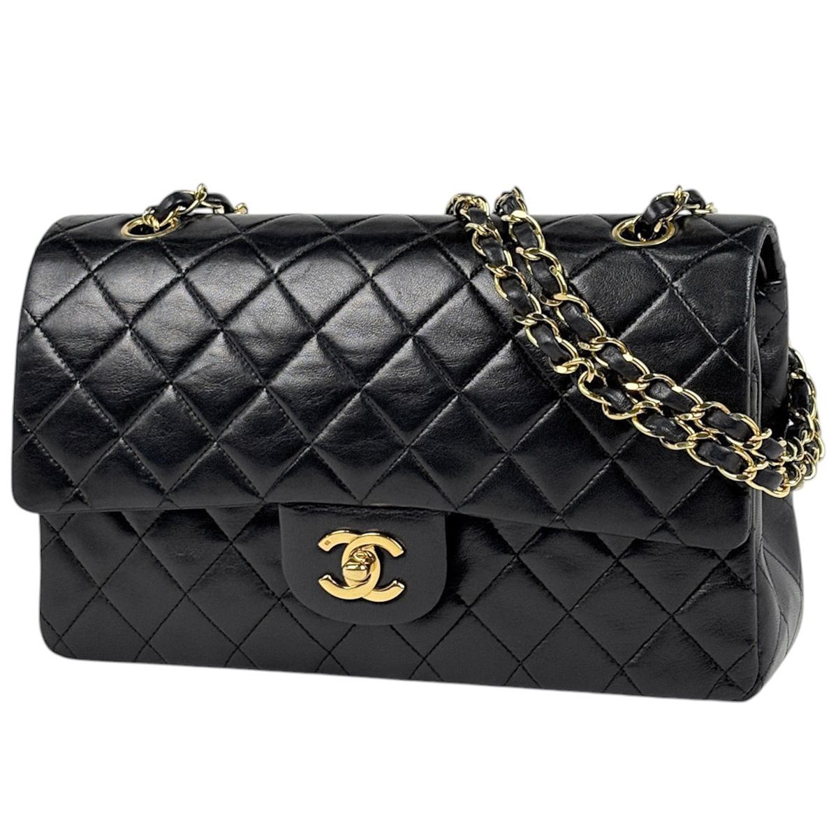 シャネル CHANEL ショルダーバッグ マトラッセ Wフラップ ココマーク レザー ブラック レディース 【中古】
