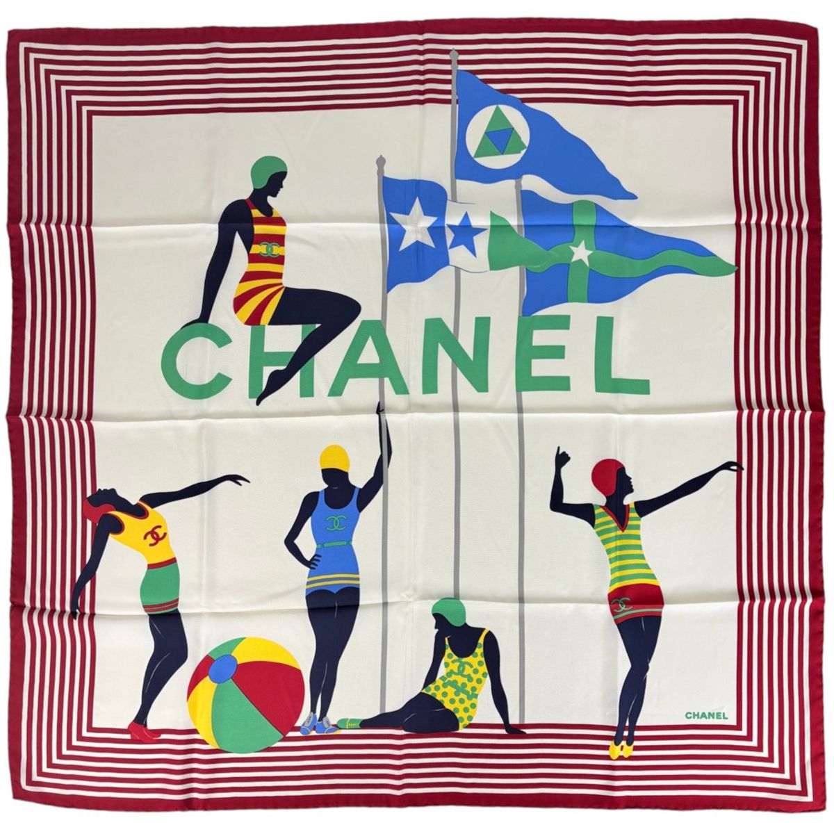シャネル-外国 CHANEL スカーフ ココ-cocoマーク 絹 赤色 マルチ外観