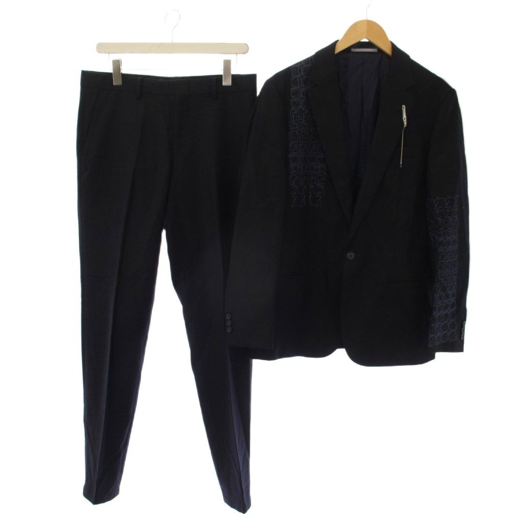 ランバンオンブルー LANVIN en Bleu スーツ セットアップ 上下 テーラードジャケット スラックスパンツ ジップフライ ウール 50 紺 /BM ■GY62