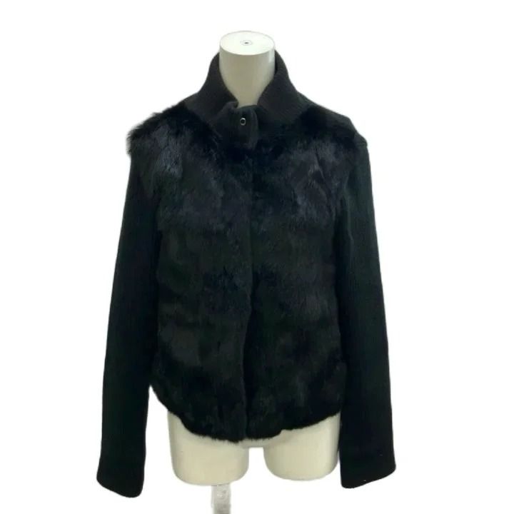マックス&コー MAX&CO. ジャケット 上着 ウール 38 黒 ブラック ラビットファー切り替え ハイネック 長袖 /KK ■ECD005 7,739円