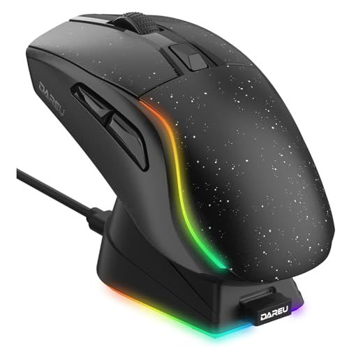 DAREU A950 ゲーミングマウス 無線 左右対称 軽量 ワイヤレス USB/2.4GHz/Bluetooth RGB充電スタンド付き AIM-WLセンサー 12000DPI プログラム可能 ブラック/黒 技適認証取得【1年間】★m 506b3f15