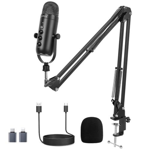ZeaLSound USBマイクセット、コンデンサーマイク、PCマイク、アームスタンド付属、カーディオイド指向性、プラグアンドプレイ、ワンタッチミュート、エコー機能、YouTube/Zoom/Tiktok/Skype録音、ゲームプレイ、ライブ 62d10e2b