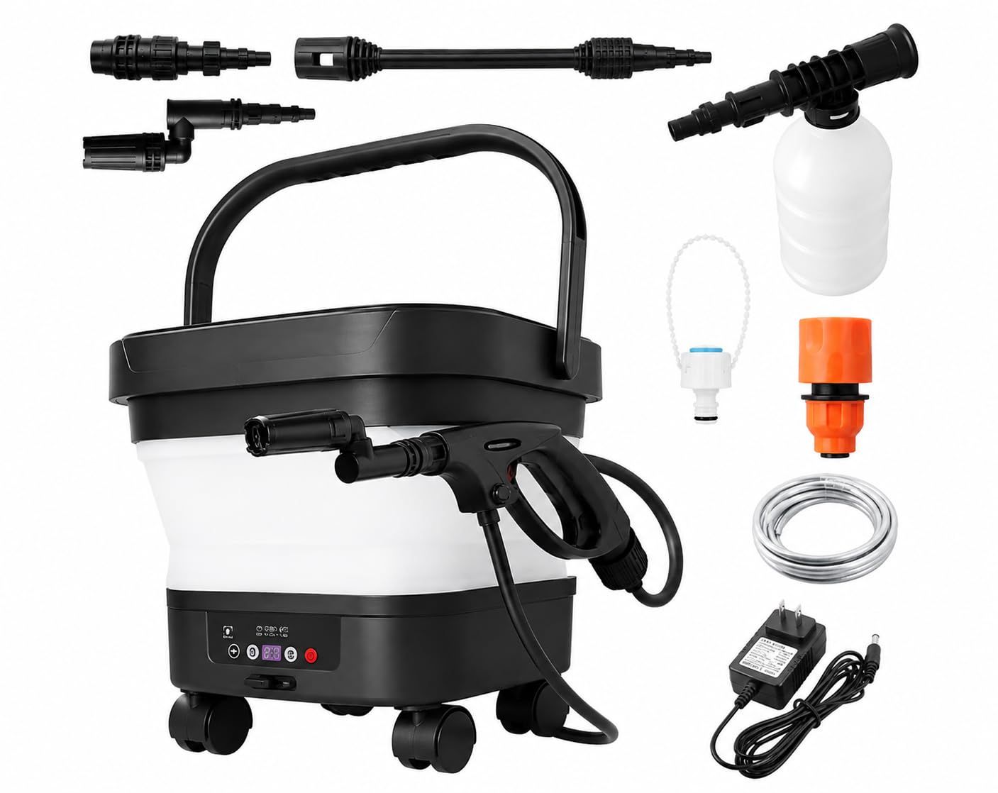 ★新品★高圧洗浄機 コードレス 折りたたみ式 13L バケツ 水道接続不要【360度回転ノズルで細部まで汚れスッキリ！】 洗車 ベランダ掃除 墓掃除 ハンディ 充電式 水圧 洗浄高圧 女性でも簡単らくらく ef2838c4