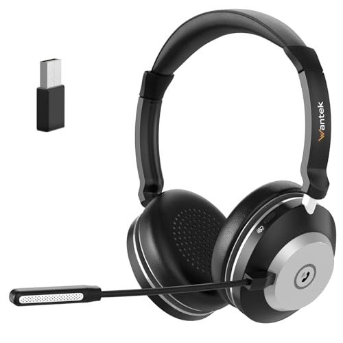 ★新品★Wantek ワイヤレスヘッドセット Bluetooth 5.2 音量調節/単一指向性ノイズキャンセリングマイク/USB2.4Gドングル PC用 無線 オンイヤーヘッドセットハンズフリー通話 46時間の通話時間 収納袋付き 急速充電 253f6580