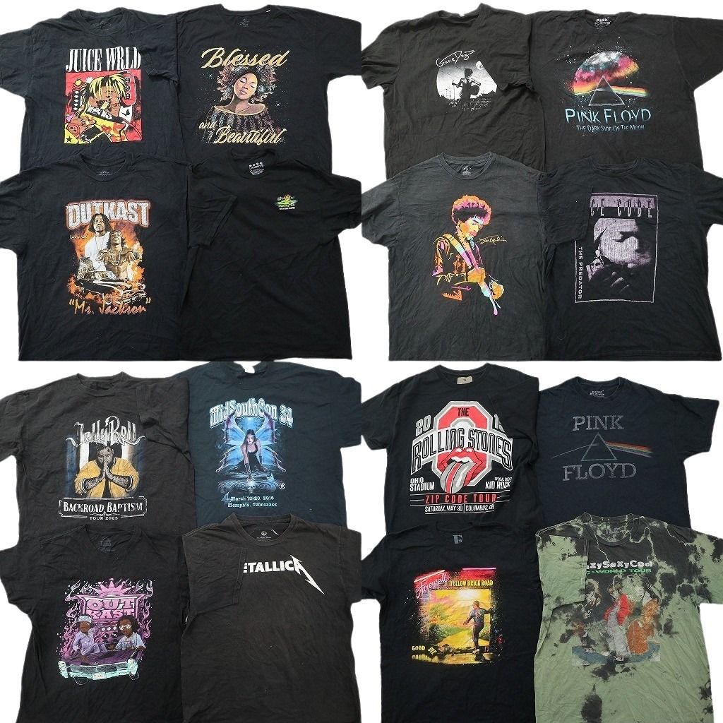 古着卸 まとめ売り 音楽・バンド Tシャツ 16枚セット ( メンズ XL ) ローリングストーンズ ピンクフロイド ジェリーロール 中古 NG3708