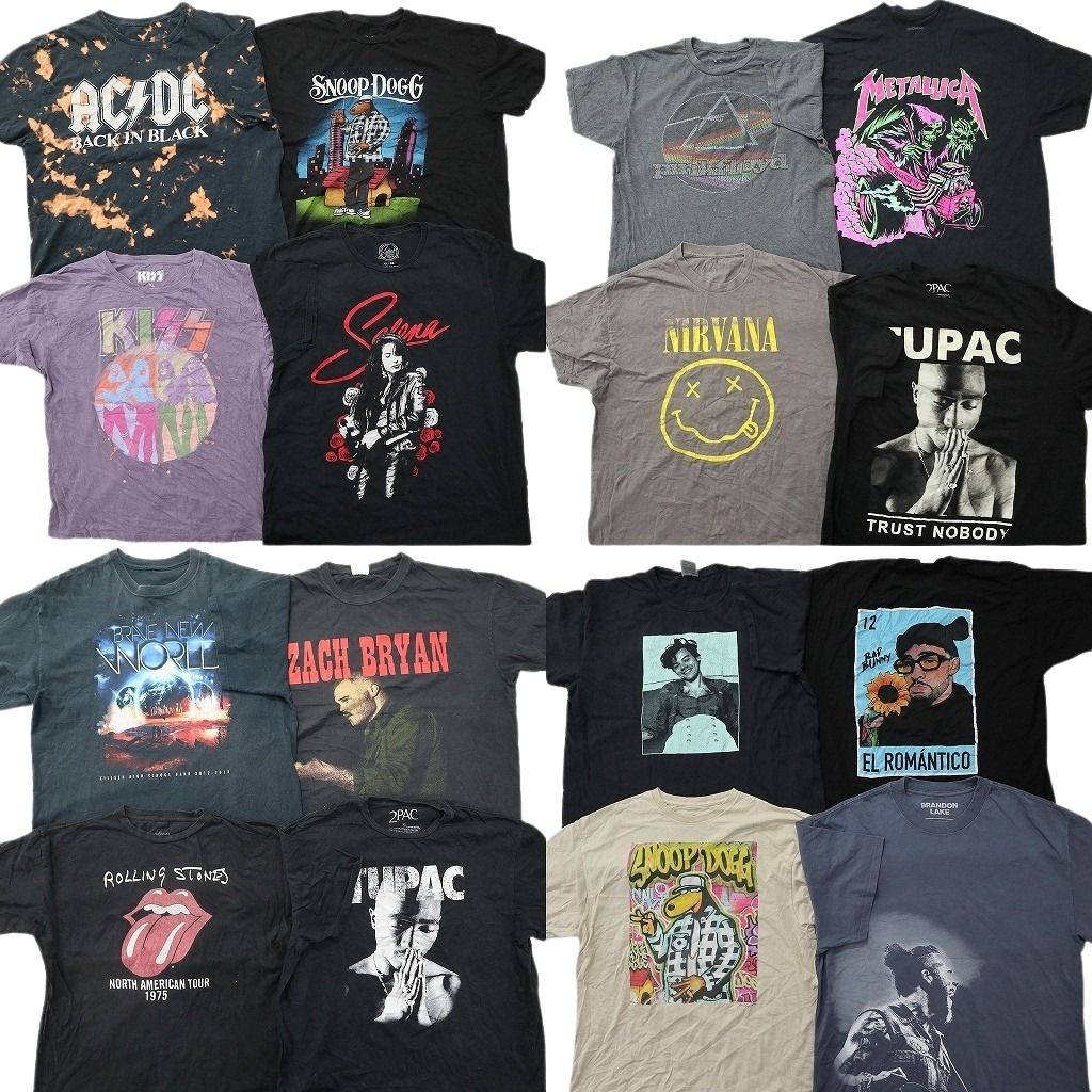 古着卸 まとめ売り 音楽・バンド Tシャツ 16枚セット ( メンズ XL ) ローリングストーンズ ニルヴァーナ AC/DC KISS 中古 古着 NG3709