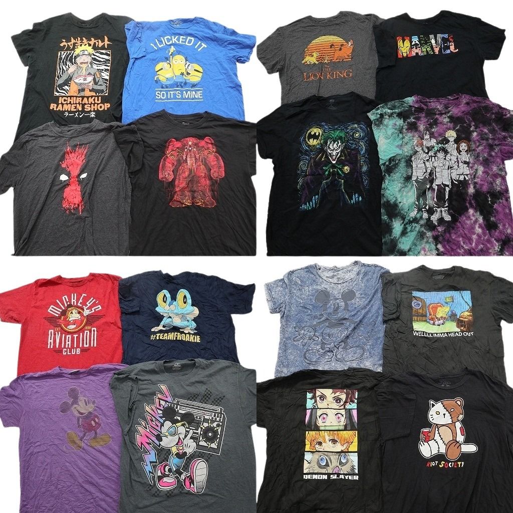 古着卸 まとめ売り キャラクター Tシャツ 16枚セット ( メンズ XL ) スポンジボブ うずまきナルト ミニオンズ マーベル 中古 古着 NG3721