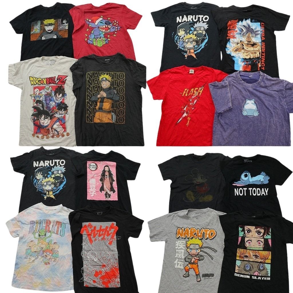 古着卸 まとめ売り キャラクター Tシャツ 16枚セット ( メンズ S ) スティッチ ナルト 鬼滅の刃 ドラゴンボールＺ 中古 古着 NG3722