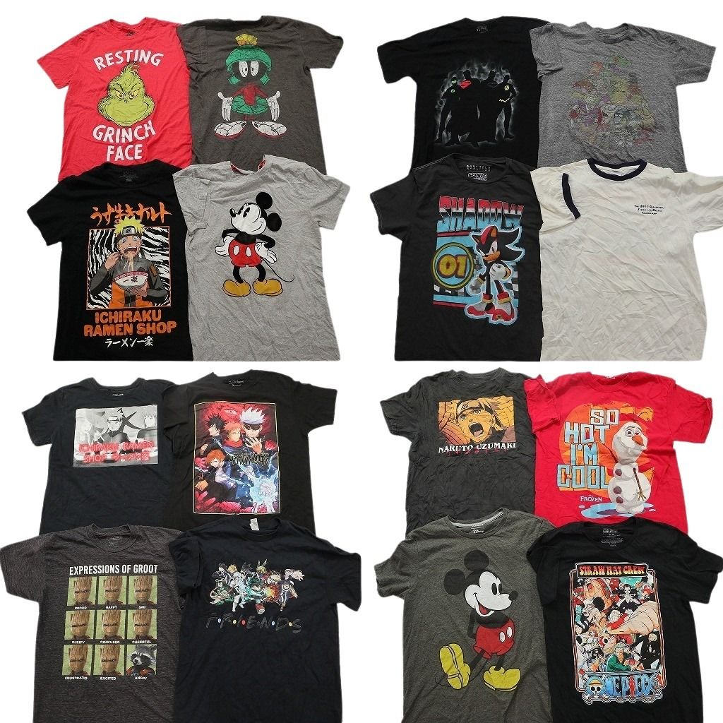 古着卸 まとめ売り キャラクター Tシャツ 16枚セット ( メンズ M ) オラフ ナルト 呪術廻戦 ワンピース ミッキーマウス 中古 古着 NG3729Tシャツ