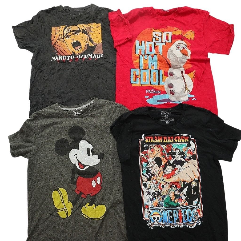 古着卸 まとめ売り キャラクター Tシャツ 16枚セット ( メンズ M ) オラフ ナルト 呪術廻戦 ワンピース ミッキーマウス 中古 古着 NG3729