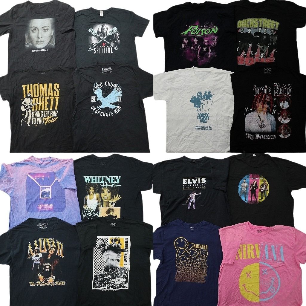 古着卸 まとめ売り 音楽・バンド Tシャツ 16枚セット ( メンズ XL ) ニルヴァーナ エルビスプレスリー バックストリートボーイズ NG3744