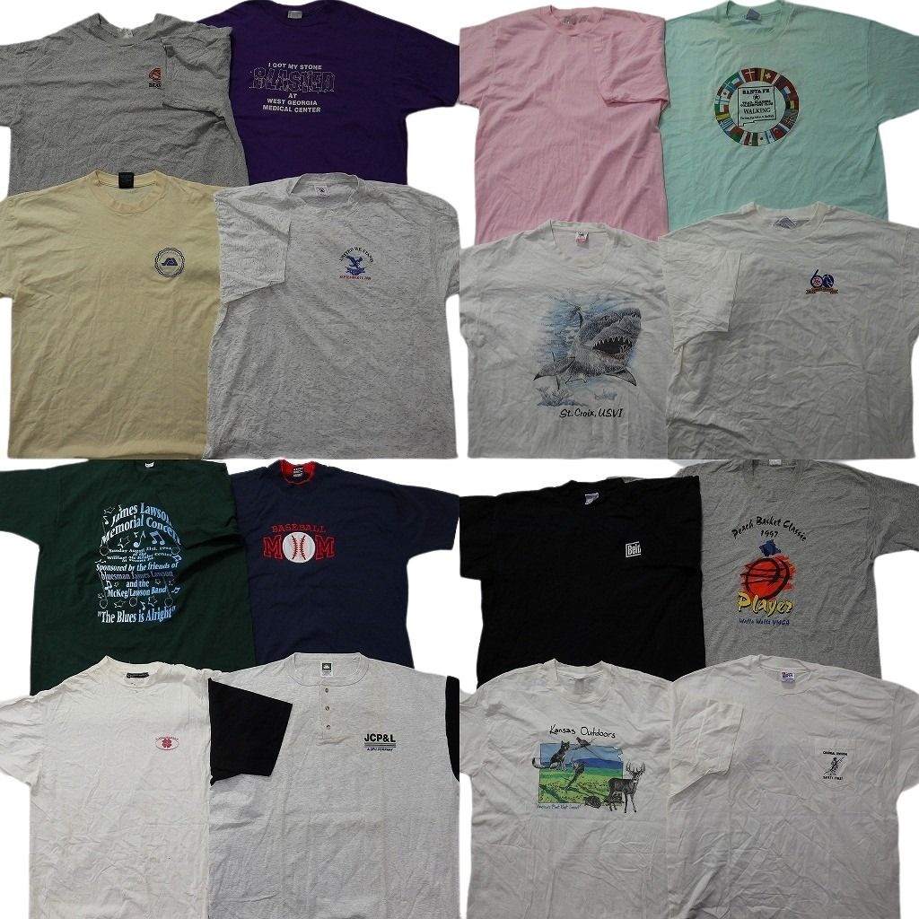 古着卸 まとめ売り ヴィンテージ シングルステッチ Tシャツ 16枚セット ( メンズ 2XL ) フルーツオブザルーム ヘインズ 中古 古着 NG3754