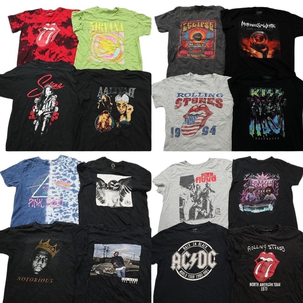 古着卸 まとめ売り 音楽・バンド Tシャツ 16枚セット ( メンズ L ) ローリングストーンズ AC/DC ピンクフロイド 中古 古着 NG3779