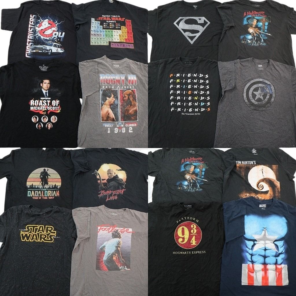古着卸 まとめ売り 映画・ドラマ Tシャツ 16枚セット ( メンズ 2XL ) ゴーストバスターズ キャプテンアメリカ エルム街の悪夢 古着 NG3781