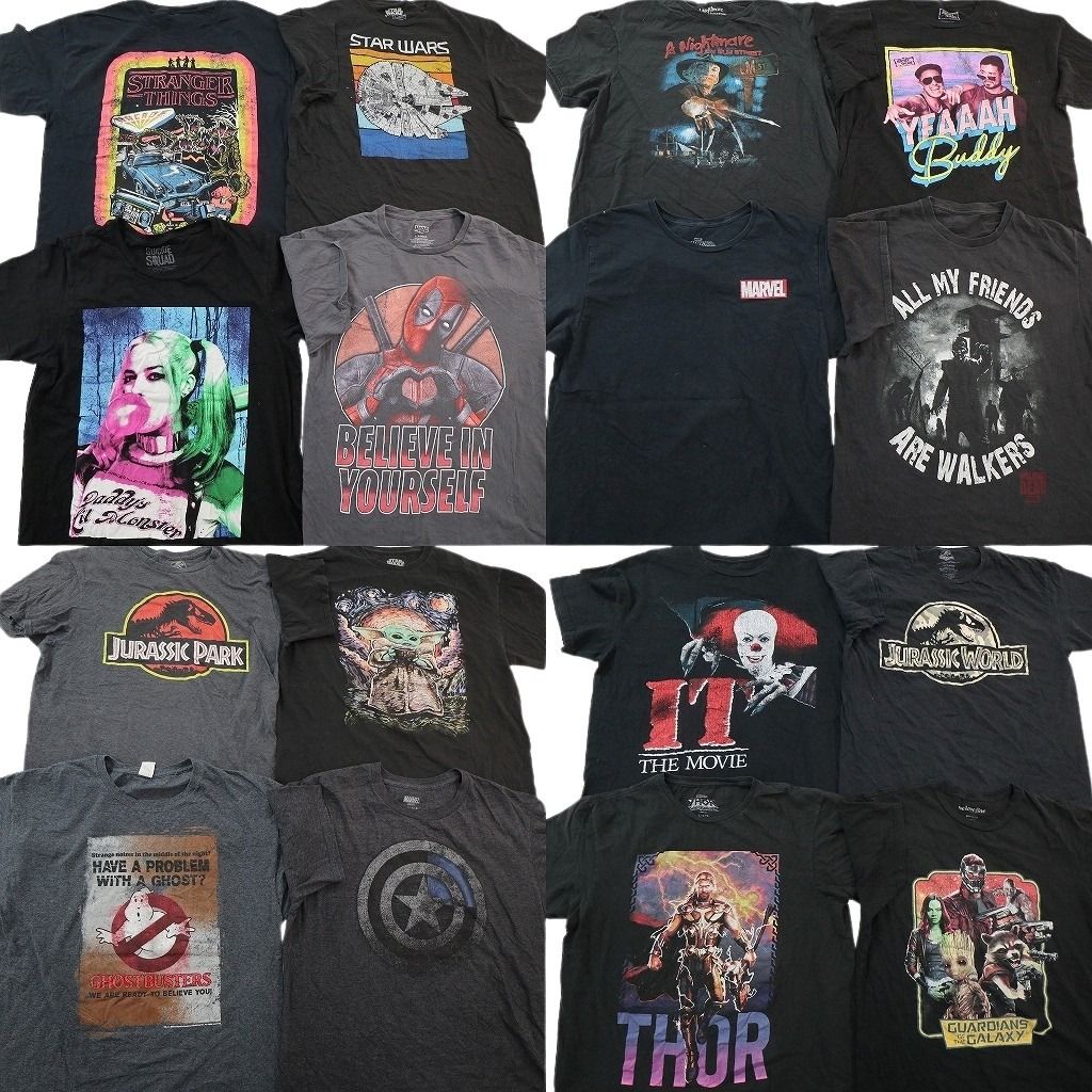 古着卸 まとめ売り 映画・ドラマ Tシャツ 16枚セット ( メンズ Ｌ ) デッドプール ハーレークイン ジュラシックワールド 中古 古着 NG3787