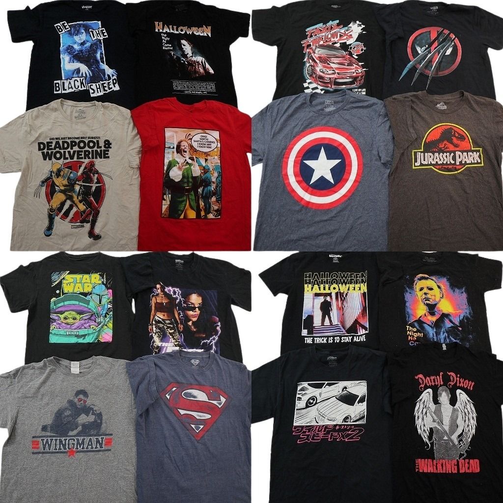 古着卸 まとめ売り 映画・ドラマ Tシャツ 16枚セット ( メンズ M ) デッドプール ウルヴァリン ハロウィン ワイルドスピード 古着 NG3797