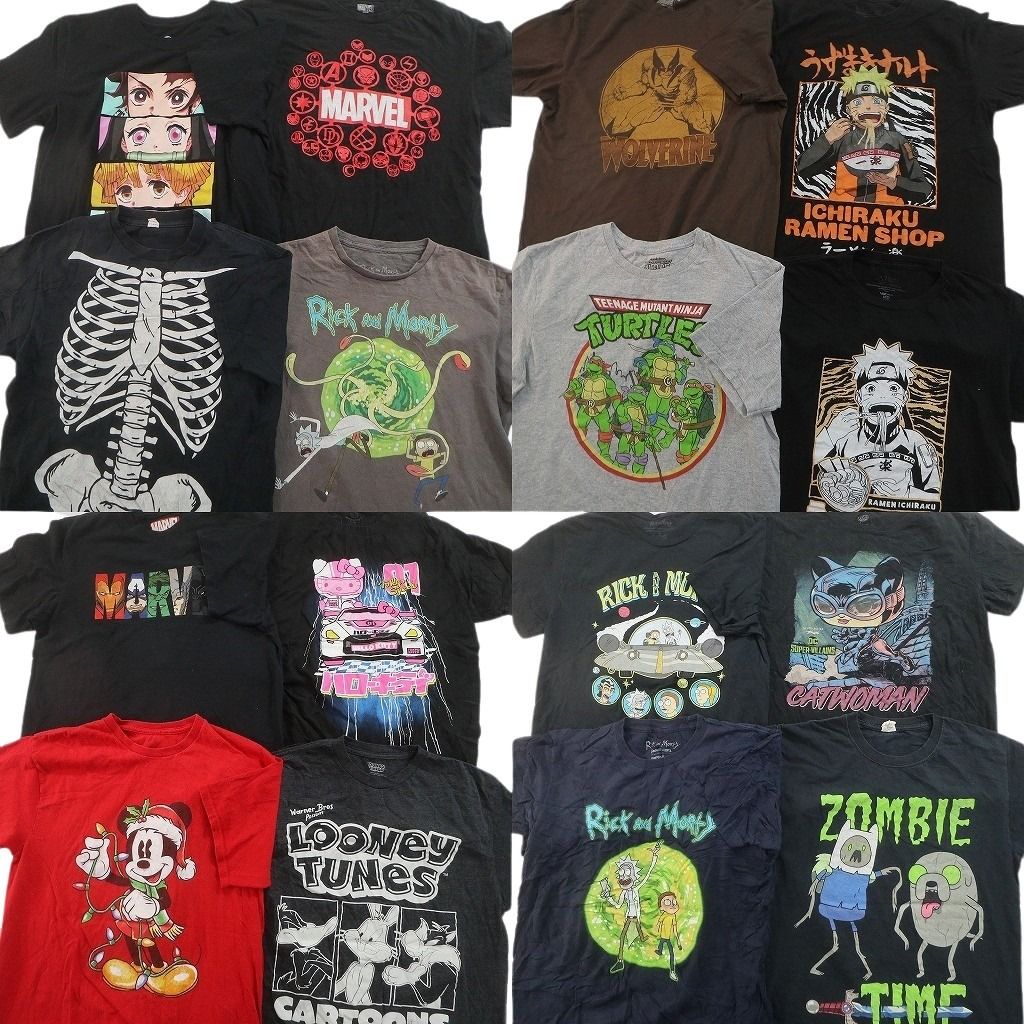 古着卸 まとめ売り キャラクター Tシャツ 16枚セット ( メンズ M ) マーベル 鬼滅の刃 ハローキティー ミッキーマウス 中古 古着 NG3804