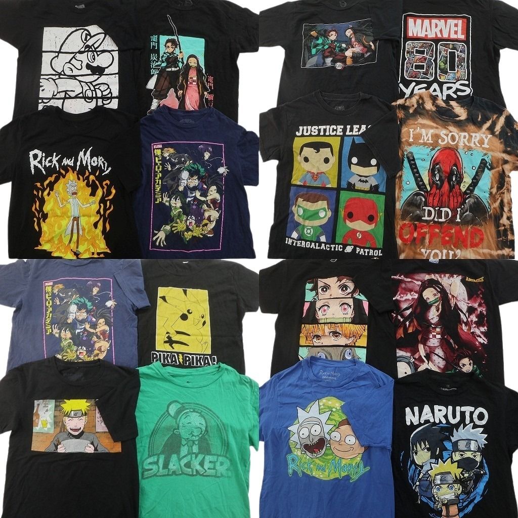 古着卸 まとめ売り キャラクター Tシャツ 16枚セット ( メンズ S ) スーパーマリオ 僕のヒーローアカデミア ピカチュウ 中古 古着 NG3817