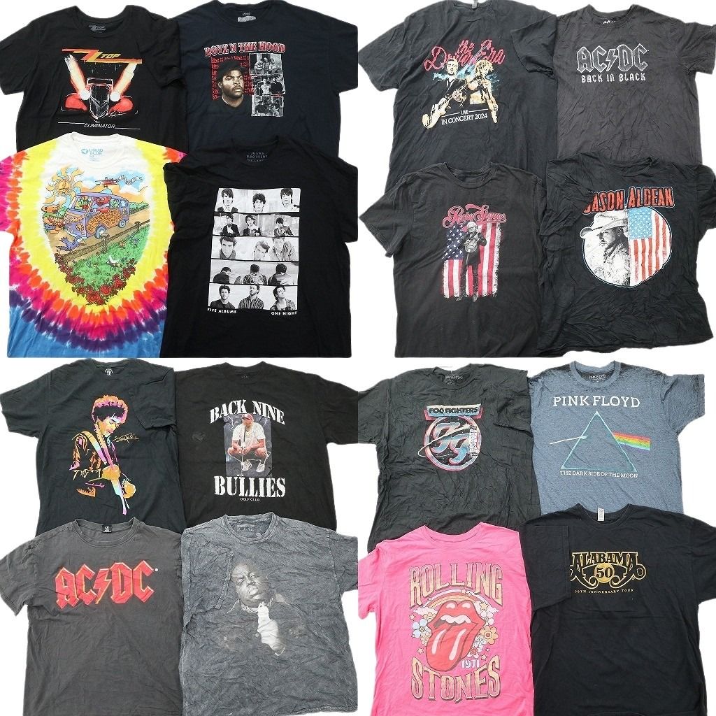 古着卸 まとめ売り 音楽・バンド Tシャツ 16枚セット ( メンズ 2XL/XL ) ローリングストーンズ ピンクフロイド フーファイターズ NG3825