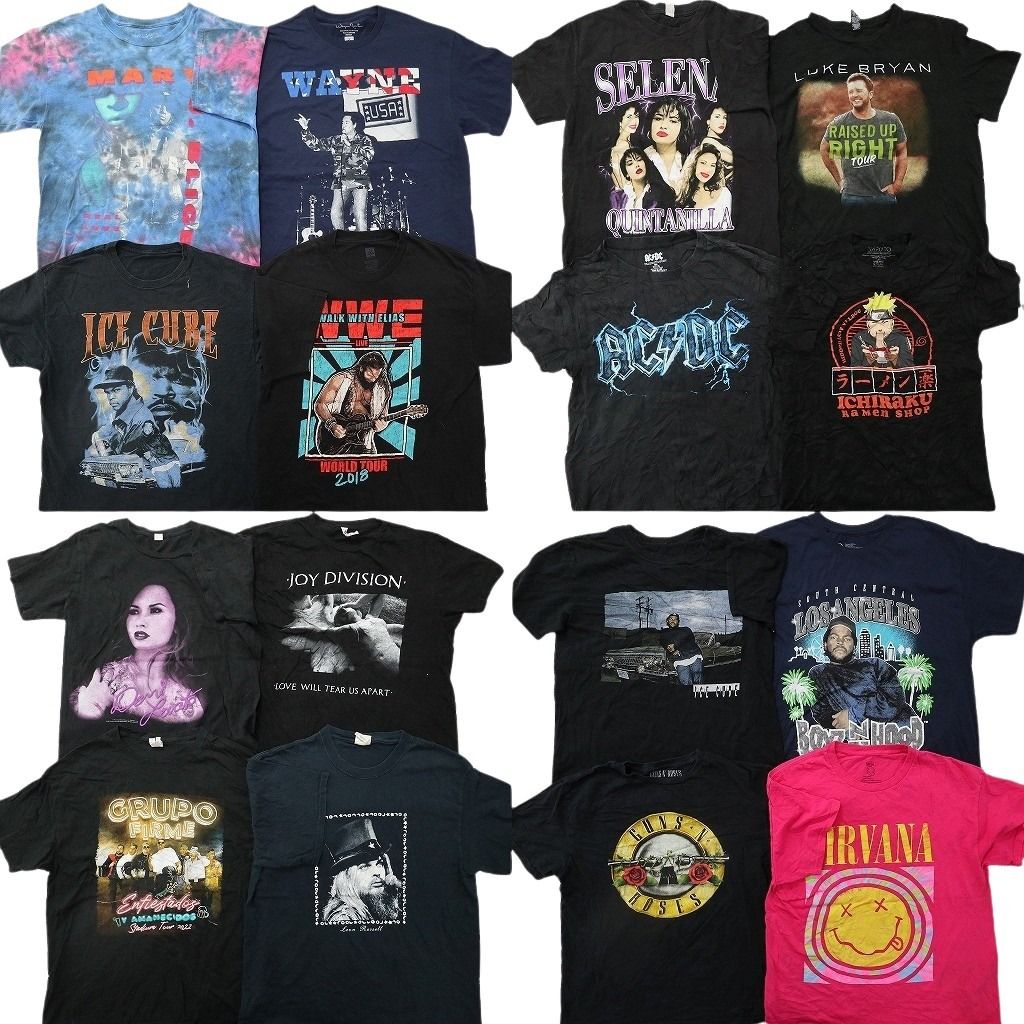 古着卸 まとめ売り 音楽・バンド Tシャツ 16枚セット ( メンズ L/Ｍ ) アイスキューブ ニルヴァーナ ガンズアンドローゼス 古着 NG3833
