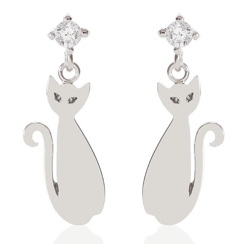 Cloud-Jewelry(クラウドジュエリー)CE-1 可愛い シンプル 猫 レディース ピアス 猫好きの方必見です 【木製 プレゼントBOX付】 スタッドタイプ シルバー製キャッチ付 シルバー925 プラチナコーティング ce-1