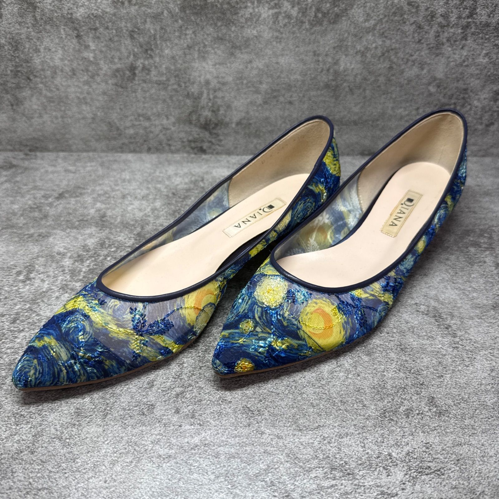 【極美品】DIANA ダイアナ 絵画シリーズ ゴッホ 星月夜 レース　パンプス 極美品】DIANA ダイアナ 絵画シリーズ ゴッホ 星月夜 レース パンプス