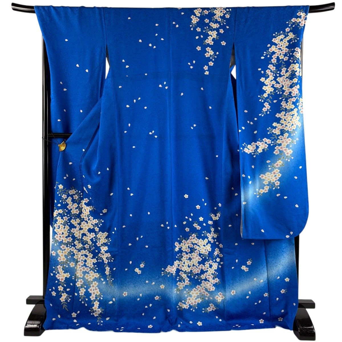 【美品】 振袖 身丈174.5cm 裄丈70cm L 袷 やまと 桜 桜の花びら ぼかし 青 正絹 秀品 【中古】