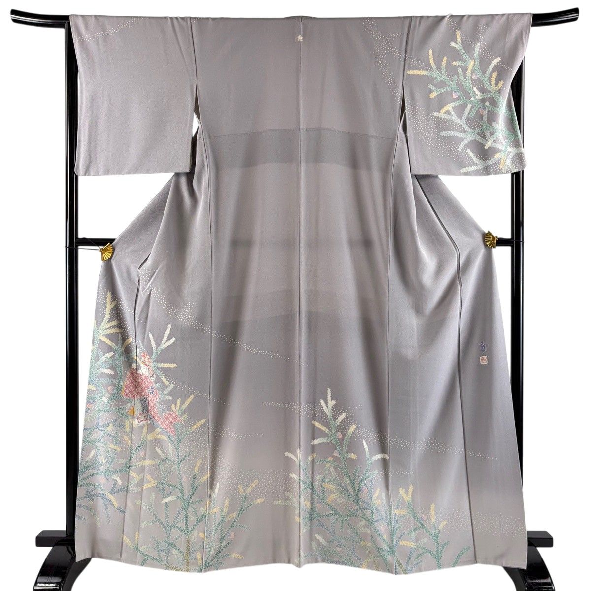 訪問着 身丈164cm 裄丈68cm L 袷 落款 童 松 ぼかし 灰紫 正絹 秀品 一つ紋 【中古】 6,160円