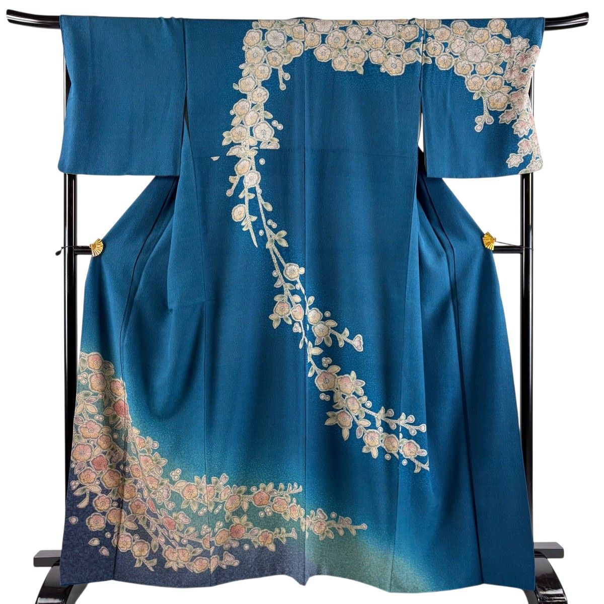 訪問着 身丈163.5cm 裄丈70cm L 袷 辻が花柄 金彩 ぼかし 青緑 正絹 名品 【中古】 10,074円