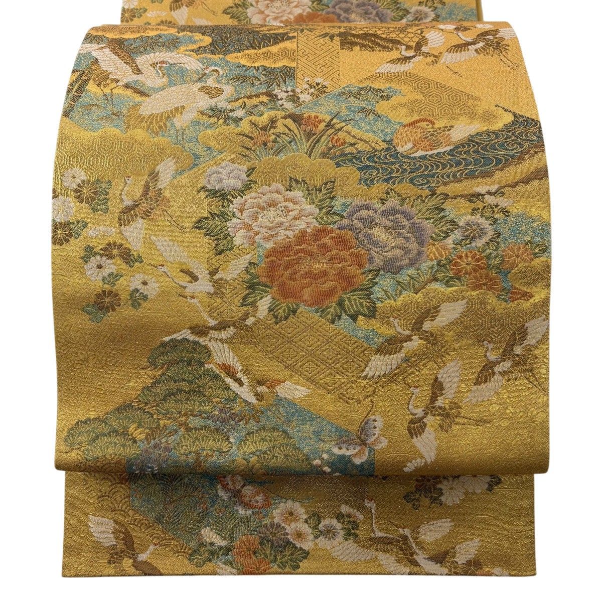 【美品】 袋帯 秀品 鶴 松竹梅 箔 金色 六通 正絹 【中古】 6,952円