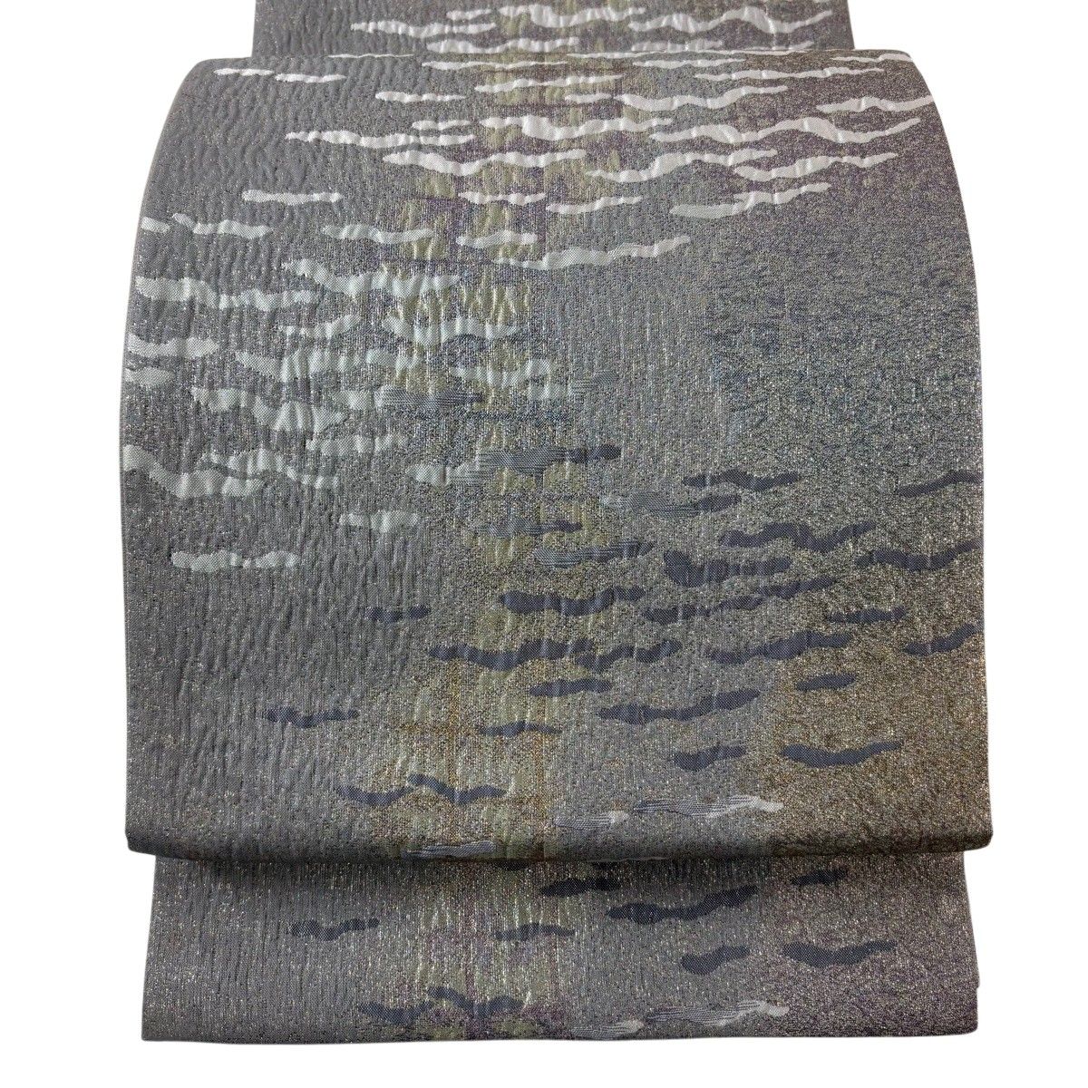 【美品】 袋帯 秀品 幾何学 箔 灰色 六通 正絹 【中古】