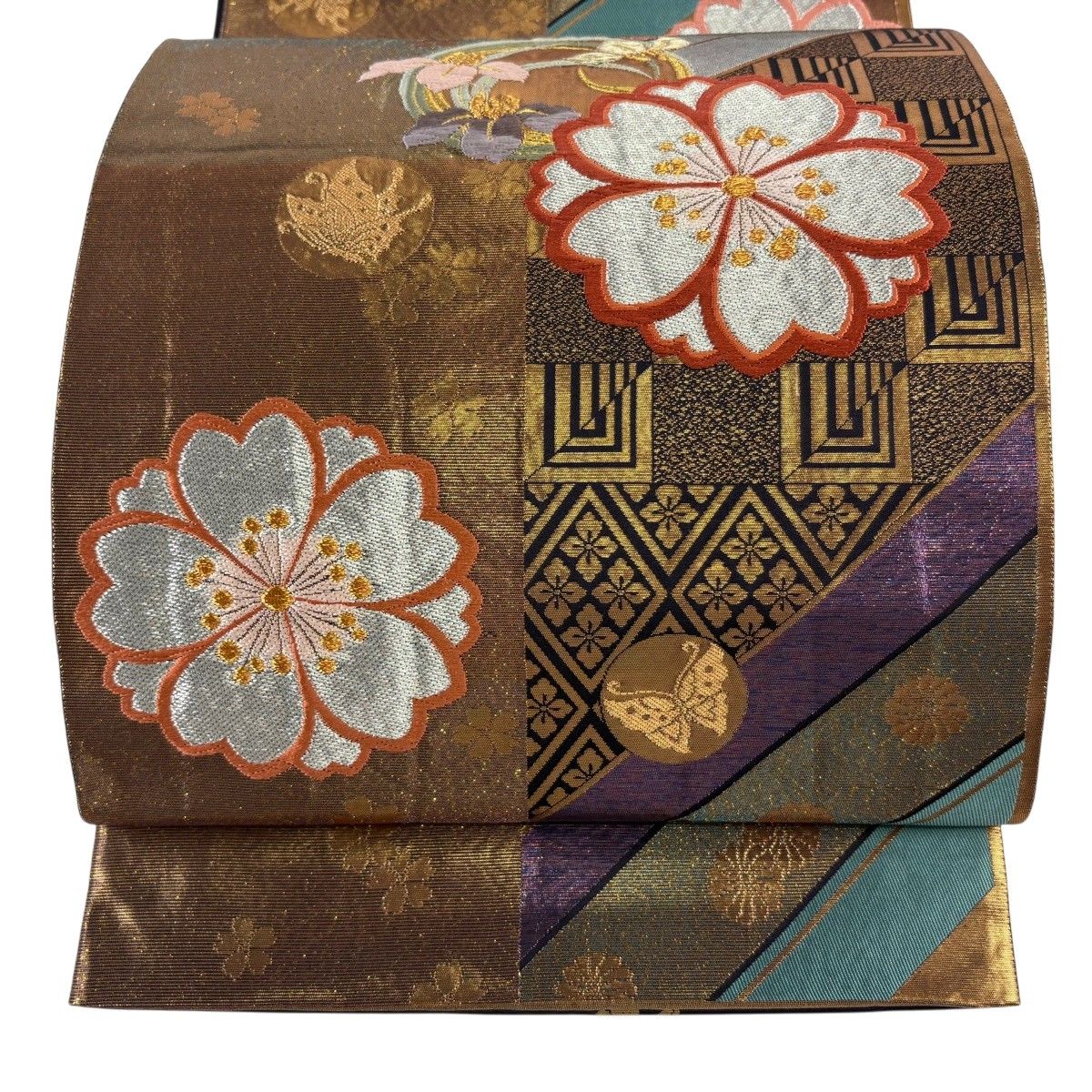 【美品】 袋帯 秀品 桜 蝶 金銀糸 箔 金色 全通 正絹 【中古】 6,160円