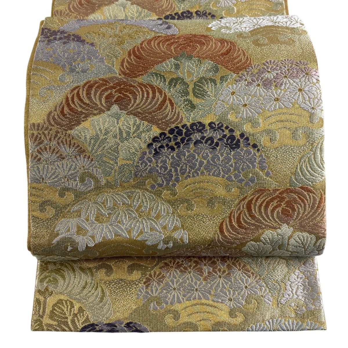 【美品】 袋帯 逸品 兆寿尽くし 菊 金銀糸 箔 金色 六通 正絹 【中古】