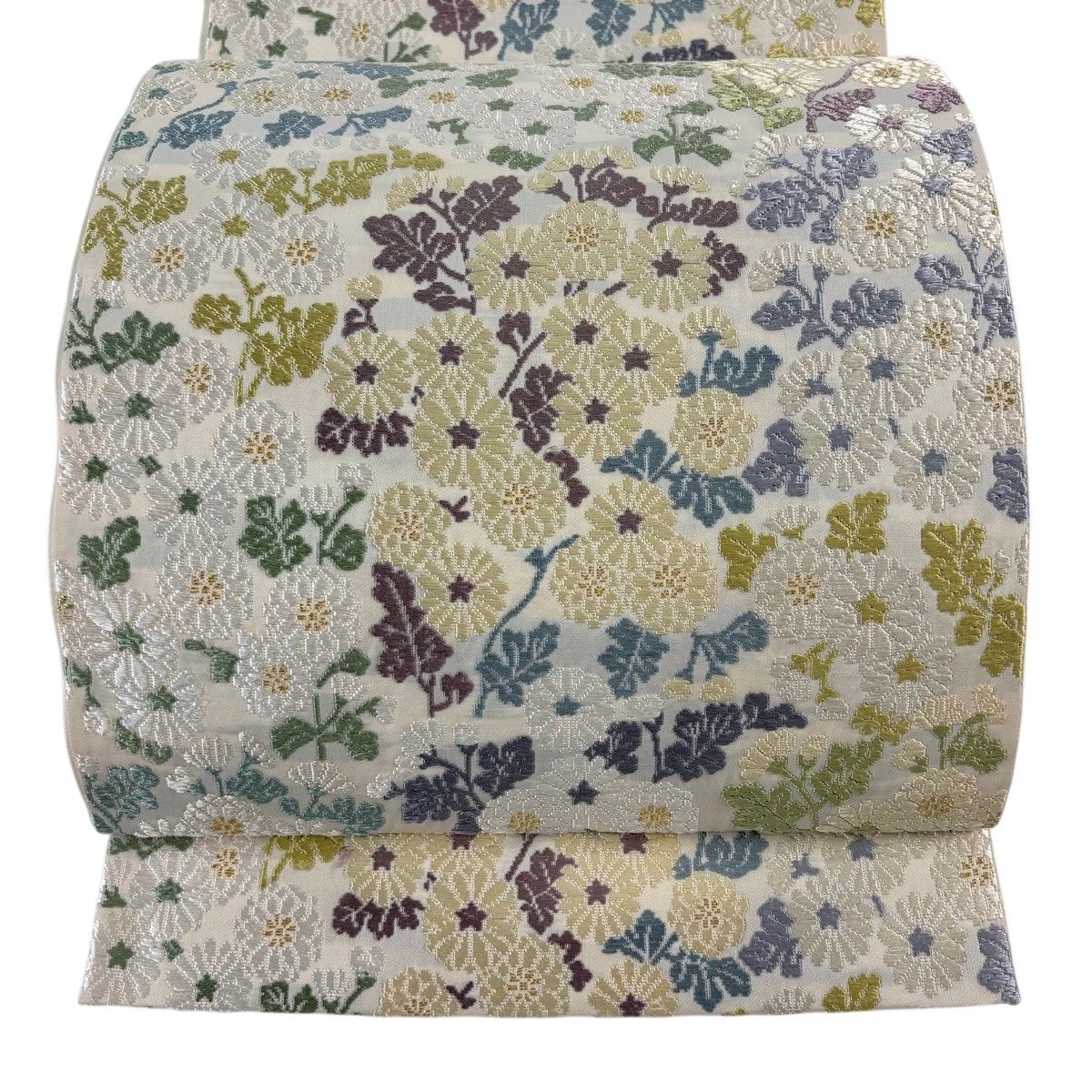 袋帯 逸品 えい善 菊 金糸 クリーム 六通 正絹 【中古】