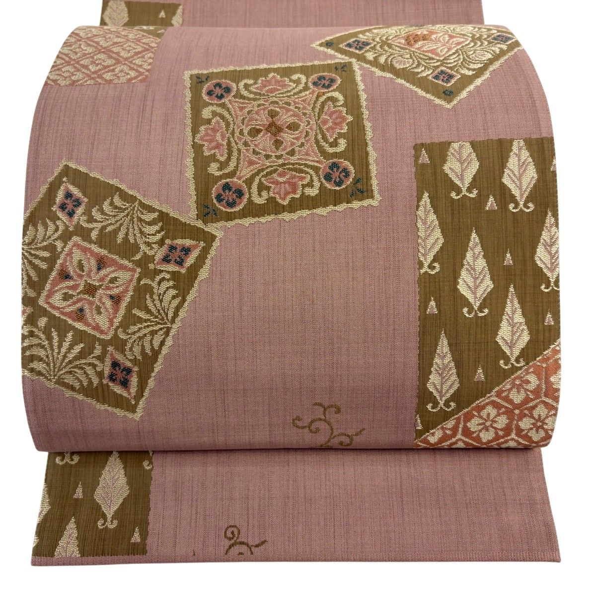 【美品】 袋帯 秀品 色紙 草花 灰桜 全通 正絹 【中古】