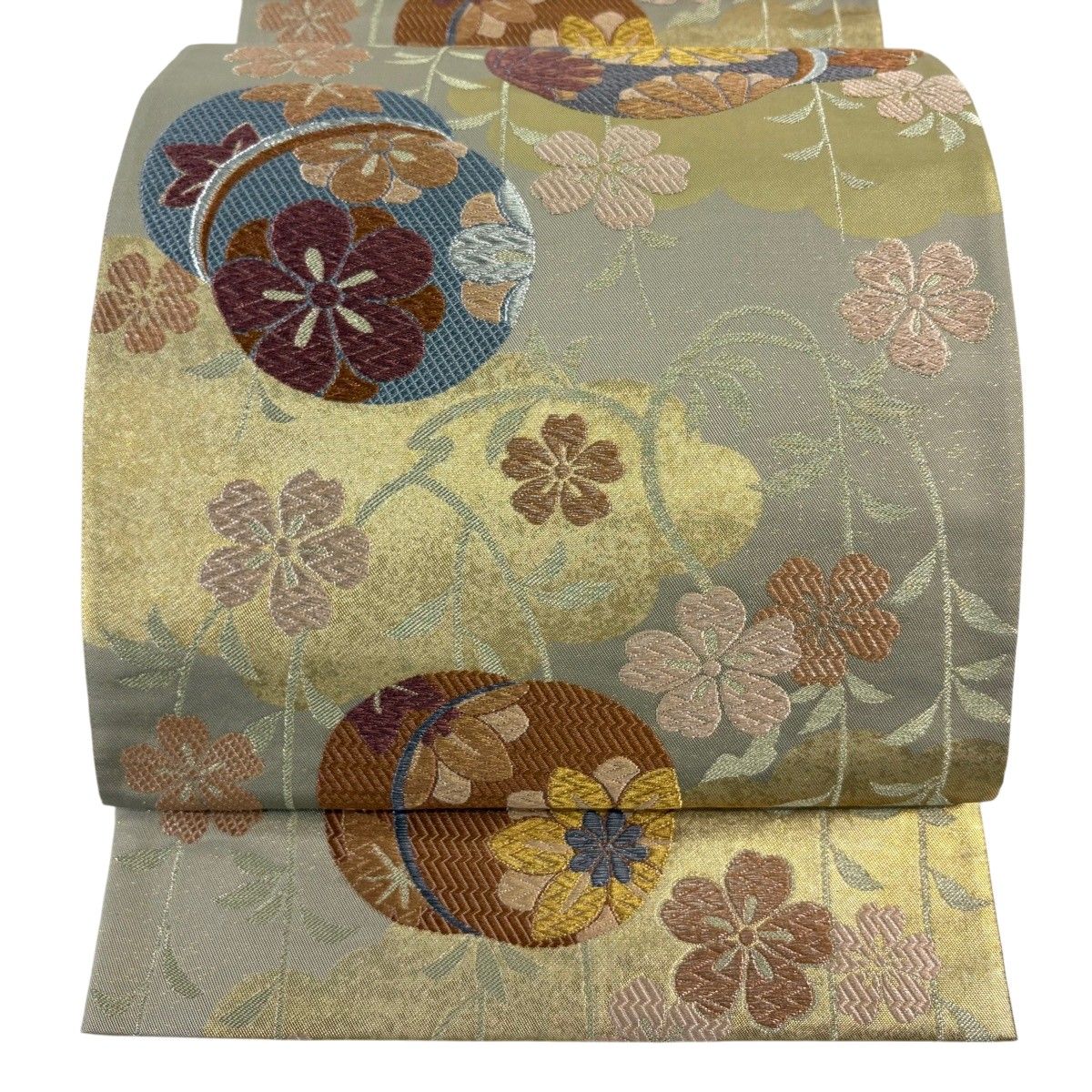 【美品】 袋帯 秀品 蹴鞠 枝垂れ桜 金銀糸 箔 灰茶 六通 正絹 【中古】 6,952円