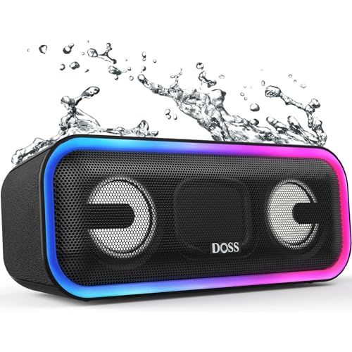 DOSS SoundBox Pro+ Bluetoothスピーカー 24W 重低音 ワイヤレス ポータブル 小型 IPX6防水 お風呂 屋外 ブラック | 15時間連続再生,EXTRA BASS,3つのライティング機能,マイク内蔵,フルレンジ f0ab4a60
