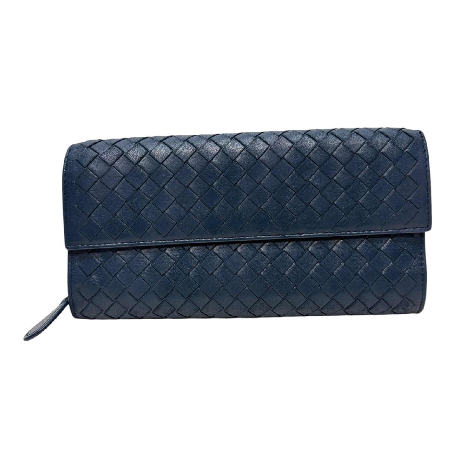 5200 BOTTEGA VENETA ボッテガヴェネタ 長財布 イントレチャート フラップ ネイビー