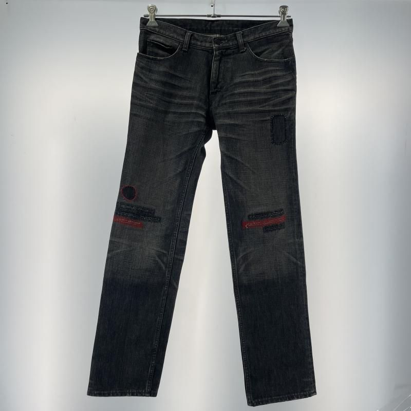 【中古】NUMBER(N)INE デニムパンツ エミリー期 サイズ2 ダメージ加工 ハート涙パッチ[19]