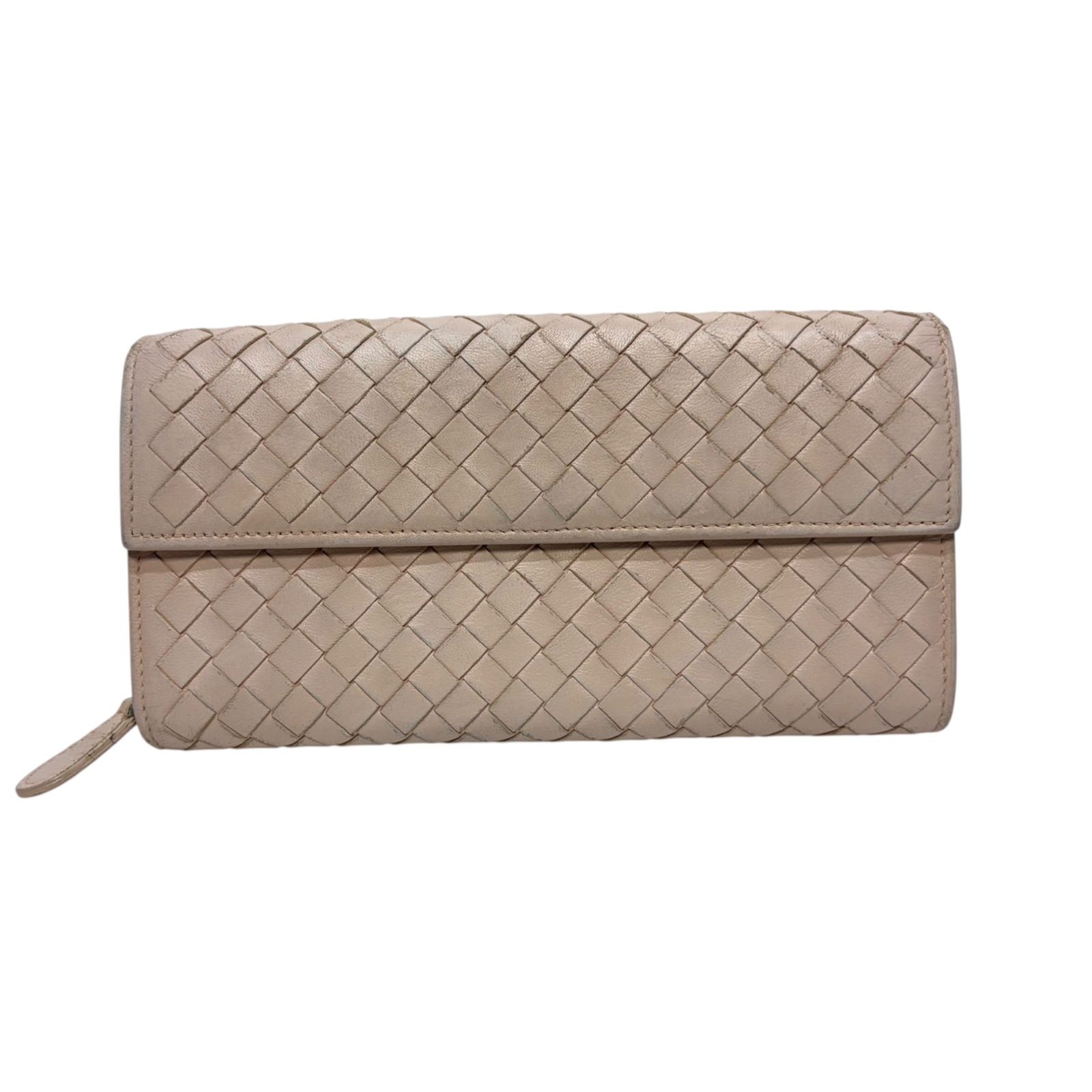 5203 BOTTEGA VENETA ボッテガヴェネタ 長財布 イントレチャート ピンクベージュ フラップ