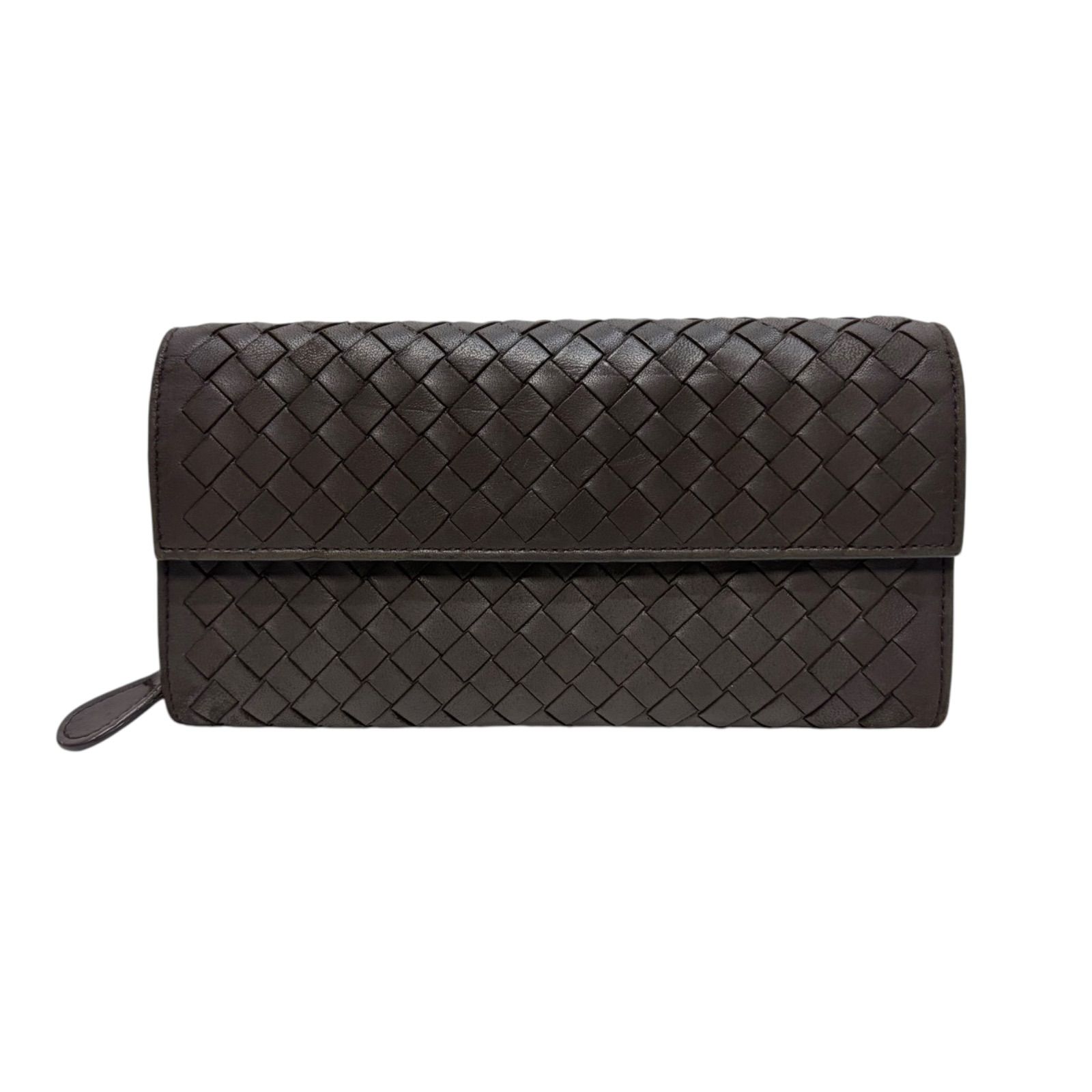 5163 BOTTEGA VENETA ボッテガヴェネタ 長財布 ダークブラウン フラップ コンチネンタル