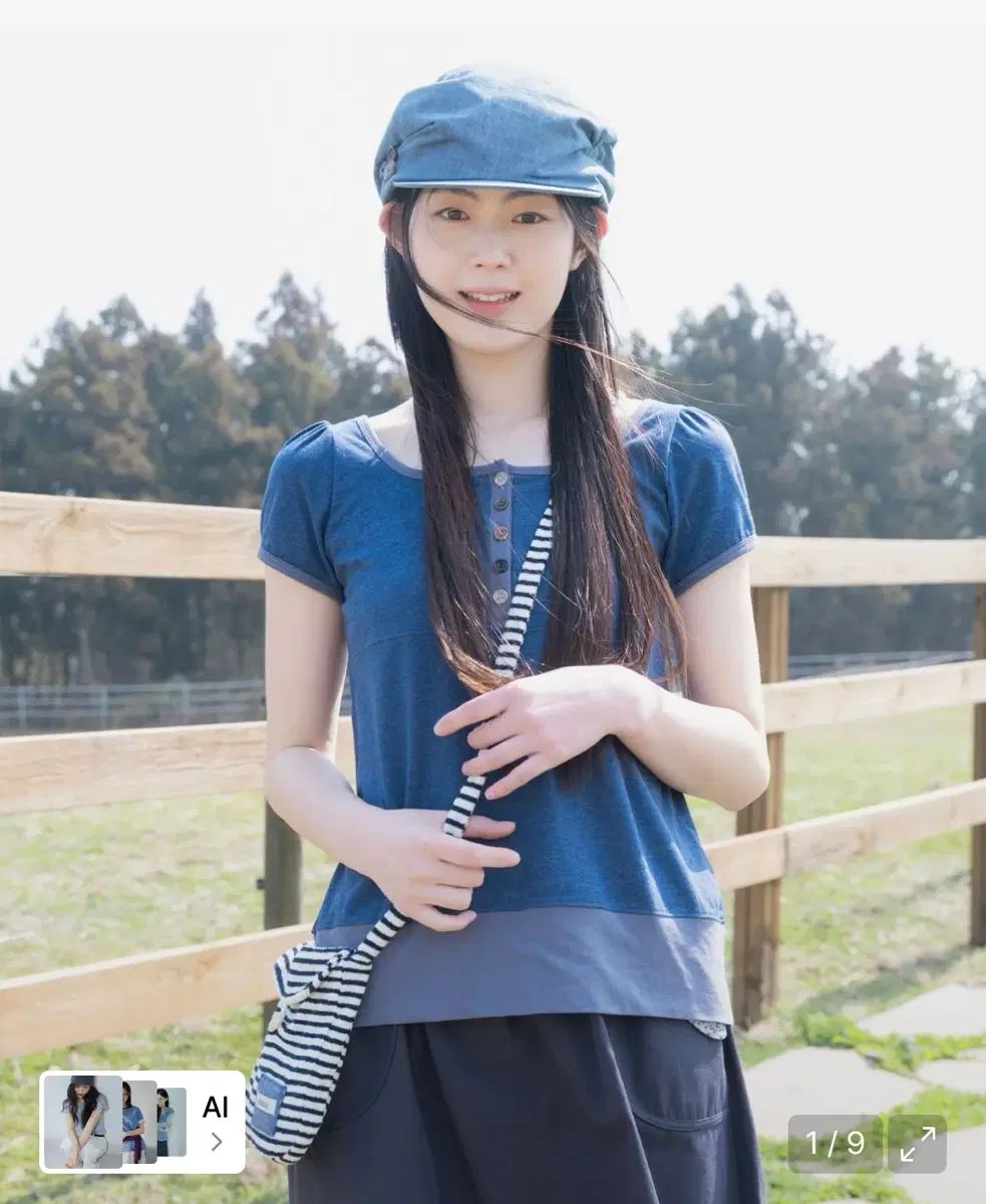 オヘシオ SQUARE NECK JERSEY BLOUSE BLUE 6,557円