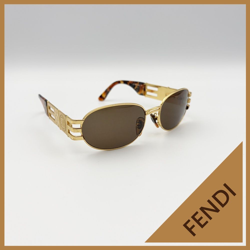 FENDI（フェンディ）ヴィンテージ サングラス メタルフレーム ゴールド ブラウン系 ズッカ柄 ペカン柄 ソフトケース付き メガネ アイウェア 80s 90s レトロ メンズ レディース 11,085円